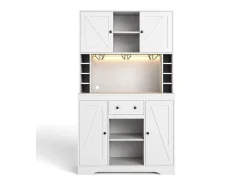 Aparador de cocina moderno - 105 x 40 x 180 cm - con estantes + cajón + luces LED + 4 puertas - MDF - blanco