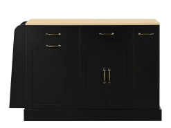 Aparador de cocina moderno - 133,5 x 40 x 86 cm - con especiero exterior + puertas + cajones - MDF - negro
