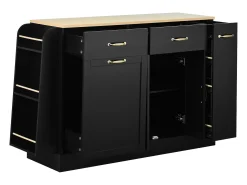 Aparador de cocina moderno - 133,5 x 40 x 86 cm - con especiero exterior + puertas + cajones - MDF - negro