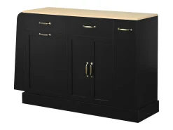 Aparador de cocina moderno - 133,5 x 40 x 86 cm - con especiero exterior + puertas + cajones - MDF - negro