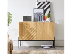Aparador de Cocina, Mueble de Almacenamiento con 2 Puertas, Patas Metálicas, Diseño Lineal, 100 x 40 x 75 cm, Madera
