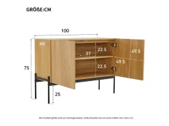 Aparador de Cocina, Mueble de Almacenamiento con 2 Puertas, Patas Metálicas, Diseño Lineal, 100 x 40 x 75 cm, Madera