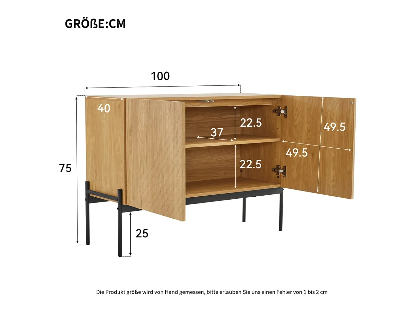 Aparador de Cocina, Mueble de Almacenamiento con 2 Puertas, Patas Metálicas, Diseño Lineal, 100 x 40 x 75 cm, Madera