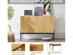 Aparador de Cocina, Mueble de Almacenamiento con 2 Puertas, Patas Metálicas, Diseño Lineal, 100 x 40 x 75 cm, Madera