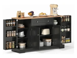 Aparador de cocina multifuncional, armario de almacenaje con cajón y estantes, 138 x 40 x 85 cm, color negro