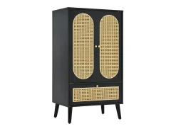 Aparador de cocina 60x40x110cm, 2 puertas de ratán y 1 cajón, madera, color negro