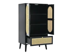 Aparador de cocina 60x40x110cm, 2 puertas de ratán y 1 cajón, madera, color negro
