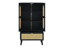 Aparador de cocina 60x40x110cm, 2 puertas de ratán y 1 cajón, madera, color negro