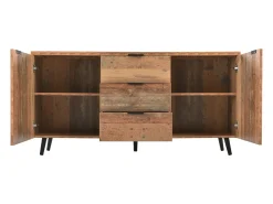 Aparador de cocina 140x35x70cm con 3 cajones y 2 puertas, cuerpo en chapa de madera natural clara