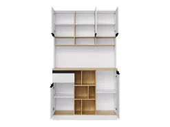 Aparador de cocina 105x48x185cm con 5 puertas, 1 cajón y nichos, cuerpo lacado en blanco y negro