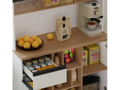 Aparador de cocina 105x48x185cm con 5 puertas, 1 cajón y nichos, cuerpo lacado en blanco y negro