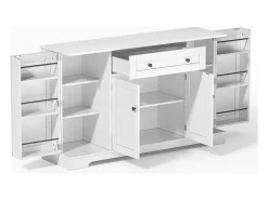 Aparador de cocina 138x40x85cm con 4 puertas y 1 cajón, cuerpo de MDF blanco