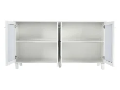 Aparador de comedor con 4 puertas de espejo - tiradores de cristal y estantes regulables - madera - blanco (160x40x84cm)
