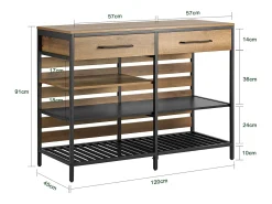 Aparador de Comedor Mesa de Cocina con 2 Cajones y 3 Estantes Estructura de Metal Estilo Industrial 120 x 45 x 91 cm FSB85-PF SoBuy ES