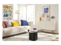 Aparador de diseño blanco y dorado con 2 puertas 107 cm OZEN