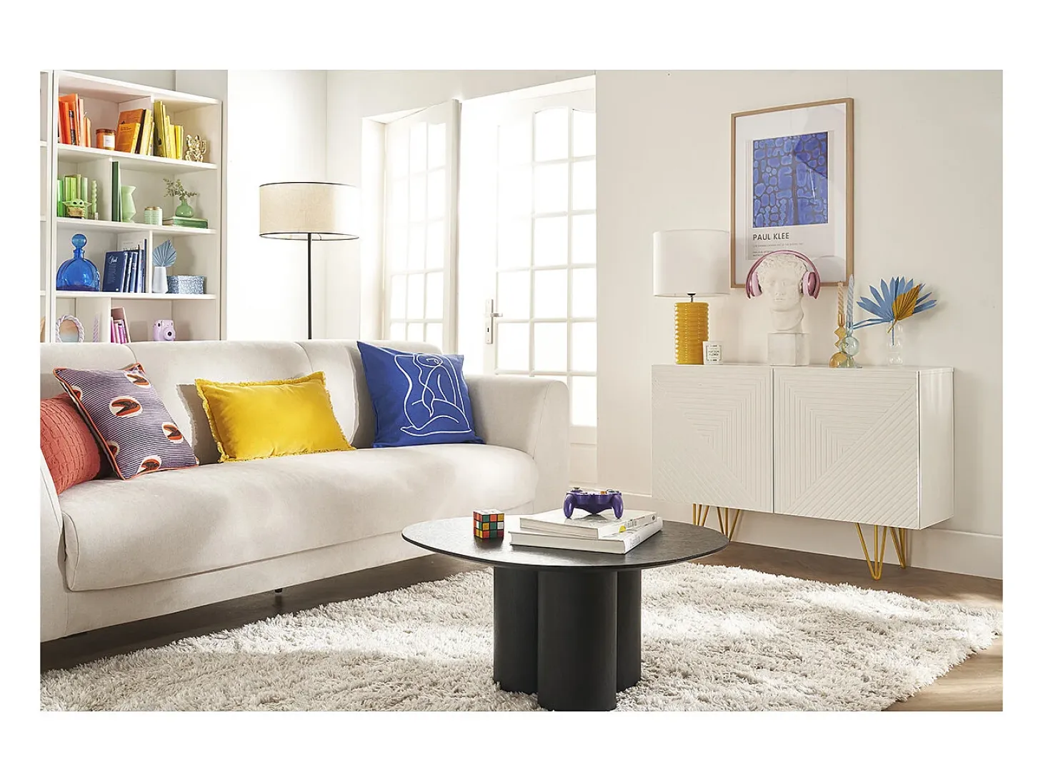 Aparador de diseño blanco y dorado con 2 puertas 107 cm OZEN