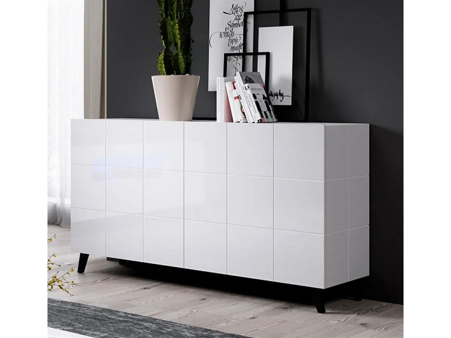 Aparador de diseño 138cm blanco brillo + Flow LED - Sin LED