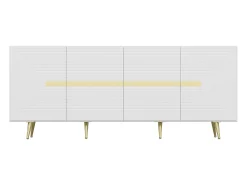 Aparador de diseño con 4 puertas de MDF - Blanco y Dorado - MOLYA