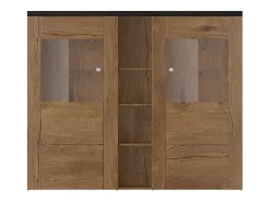 Aparador de diseño con 2 puertas para salón en color roble y negro efecto madera. Colección SANTIAGO.