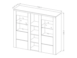 Aparador de diseño con 2 puertas para salón en color roble y negro efecto madera. Colección SANTIAGO.
