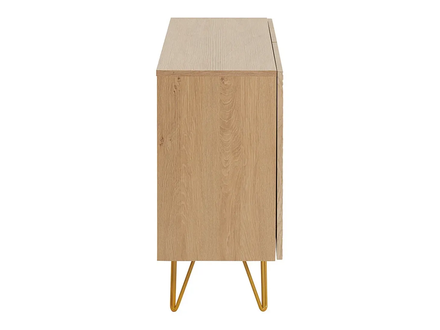 Aparador de diseño de madera de roble claro con grabados y metal dorado 2 puertas 107 cm OZEN