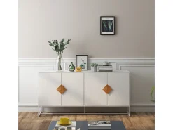 Aparador de diseño de madera maciza con forma especial, tirador cuadrado, 4 puertas y doble espacio de almacenamiento.