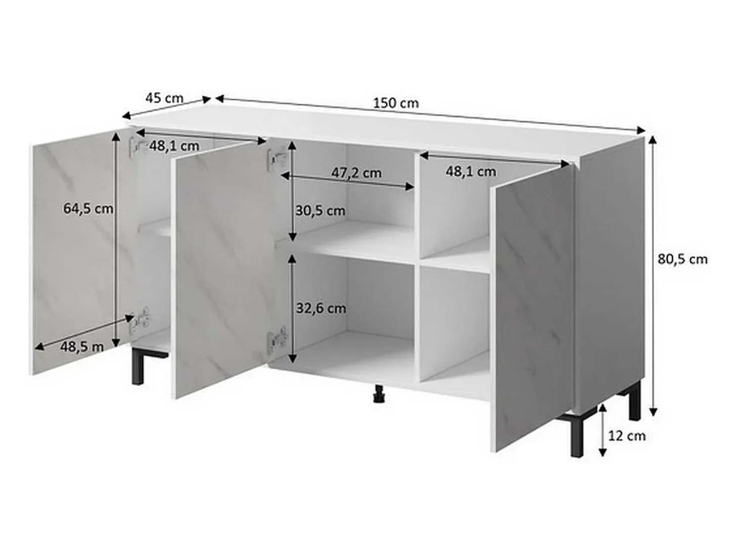 Aparador de diseño efecto mármol negro 150cm Ketla
