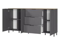 Aparador de diseño gris y madera 3 puertas 3 cajones 192cm Costal