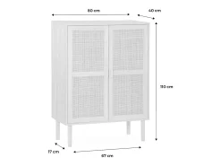 Aparador de efecto caña y madera con 2 puertas, 80cm natural