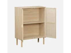 Aparador de efecto caña y madera con 2 puertas, 80cm natural