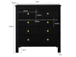 Aparador de estilo contemporáneo, cómoda con espacio de almacenamiento, con tiradores dorados, color negro