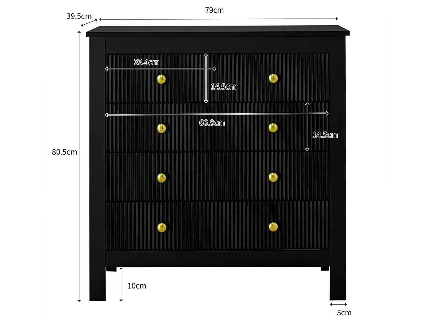 Aparador de estilo contemporáneo, cómoda con espacio de almacenamiento, con tiradores dorados, color negro
