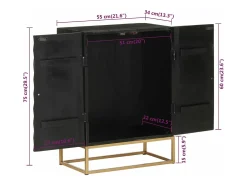 Aparador de hierro y madera maciza de mango negro 55x34x75 cm