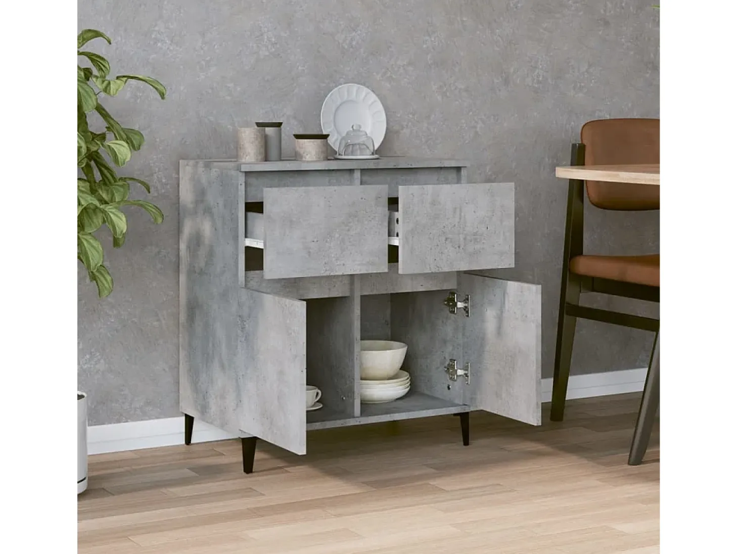 Aparador de hormigón gris 60x35x70 cm Madera de ingeniería