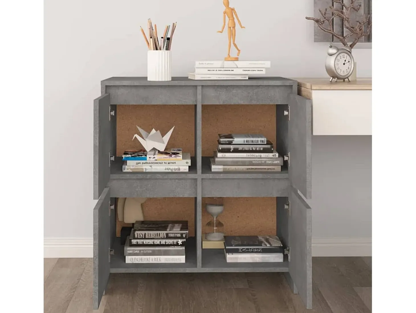 Aparador de hormigón gris 70x41x75 cm Madera de ingeniería