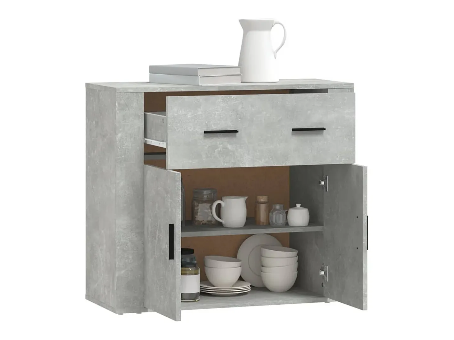 Aparador de hormigón gris 80x33x70 cm Madera de ingeniería