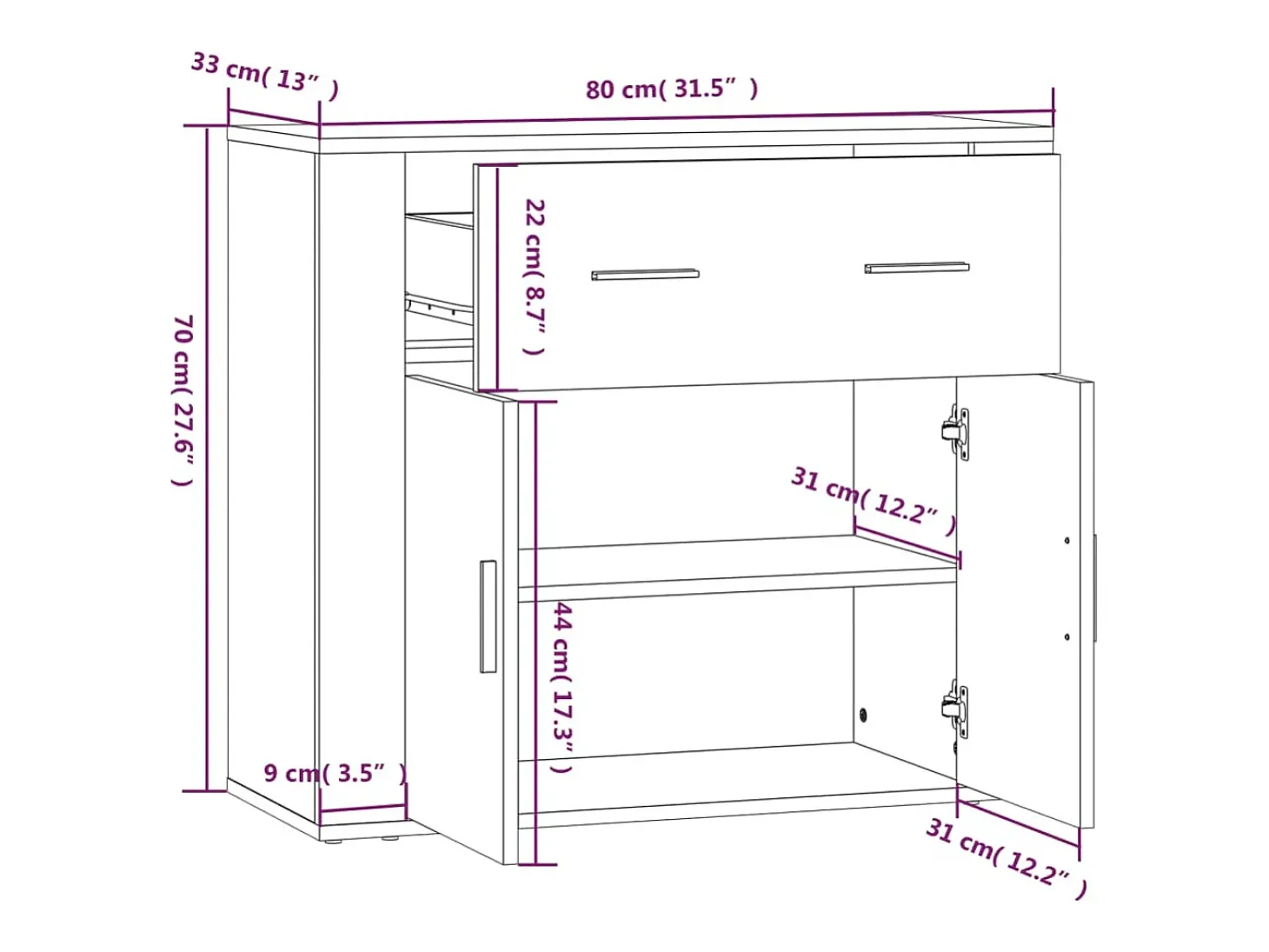 Aparador de hormigón gris 80x33x70 cm Madera de ingeniería