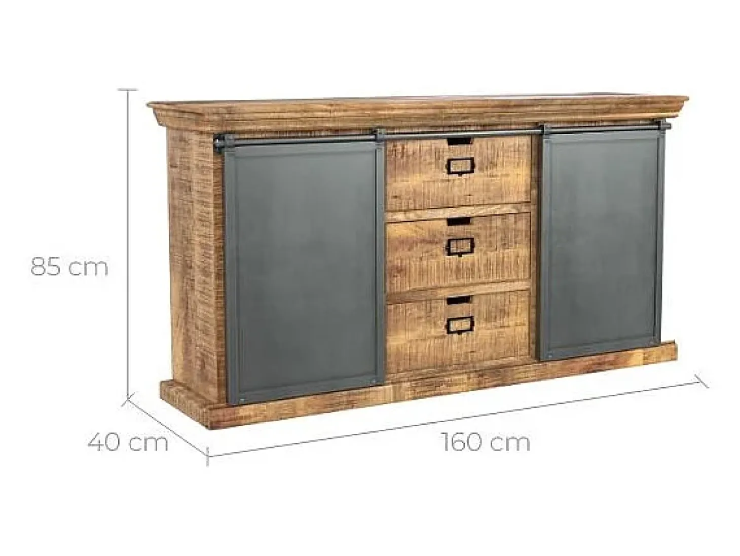 Aparador de madera 3 cajones 2 puertas metálicas correderas - Tabuk