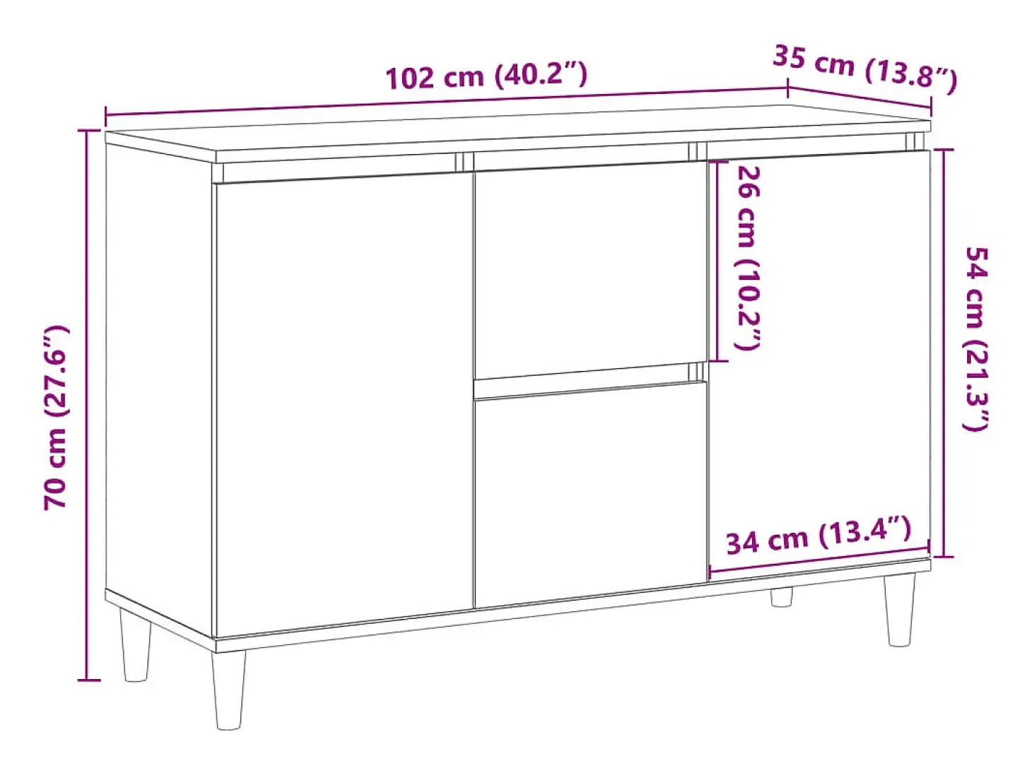 Aparador de madera antigua 102x35x70 cm madera contrachapada