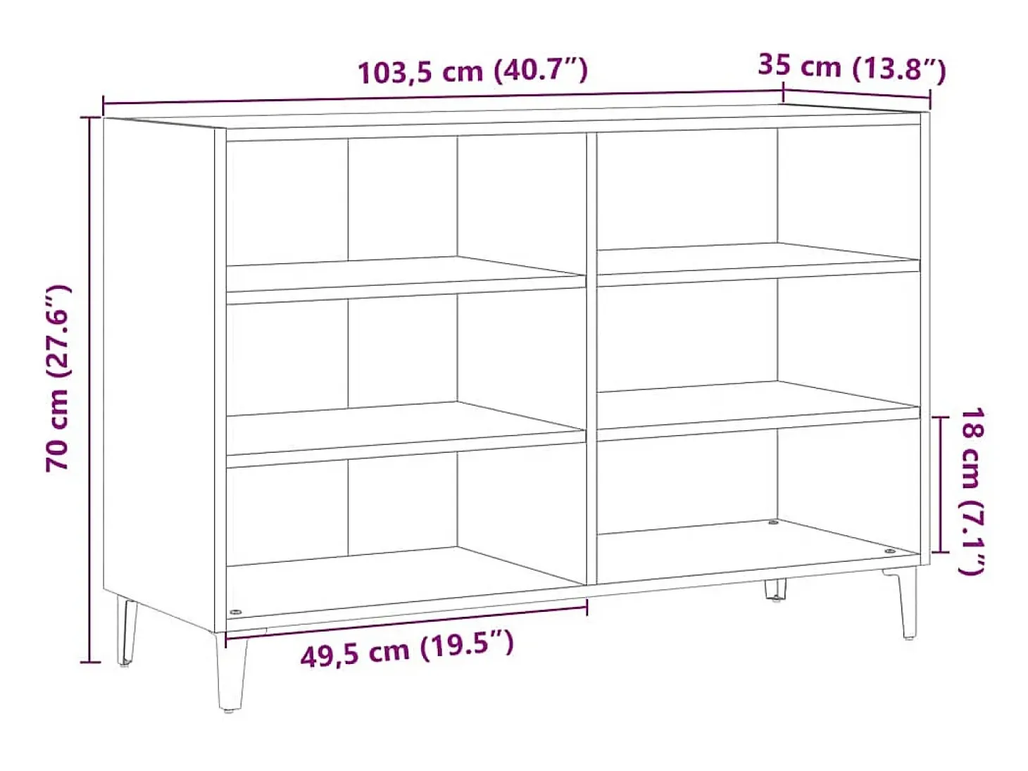Aparador de madera antigua 103,5x35x70 cm madera contrachapada