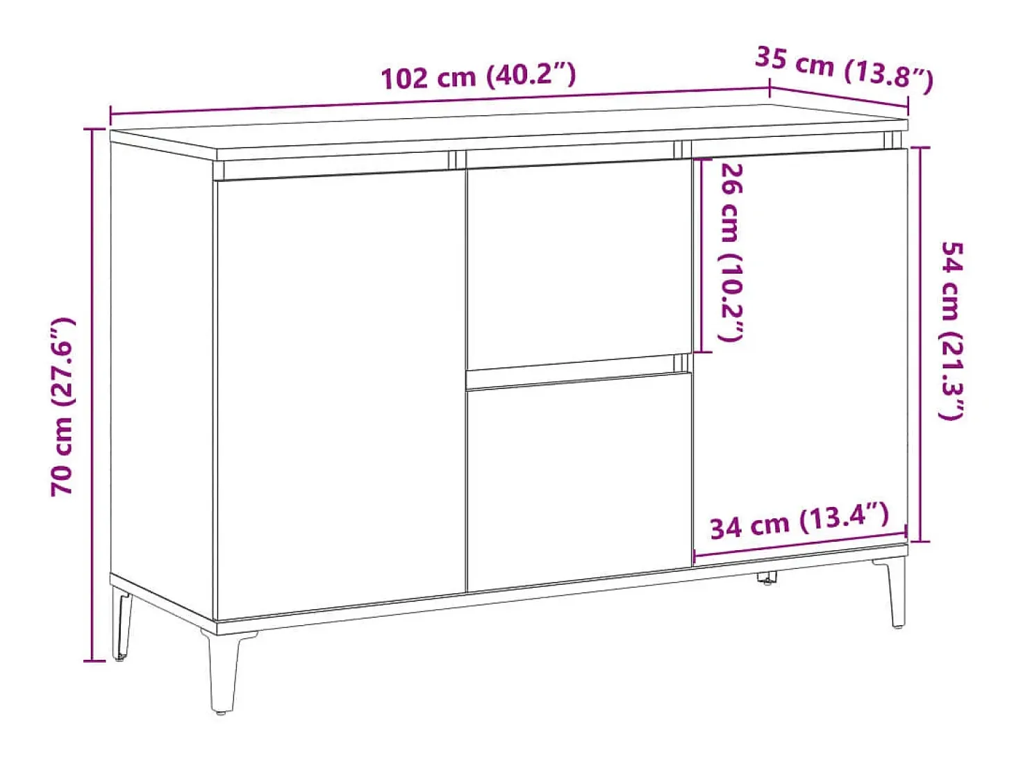 Aparador de madera antigua 102x35x70 cm madera contrachapada