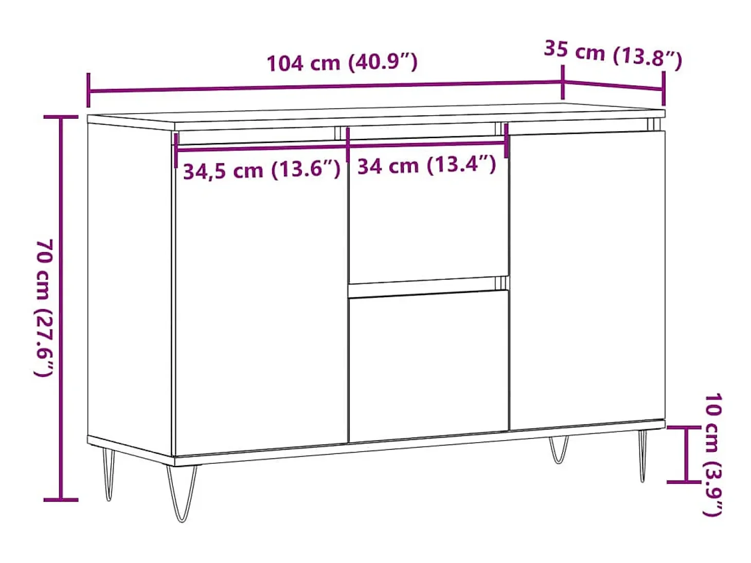 Aparador de madera antigua 104x35x70 cm madera contrachapada