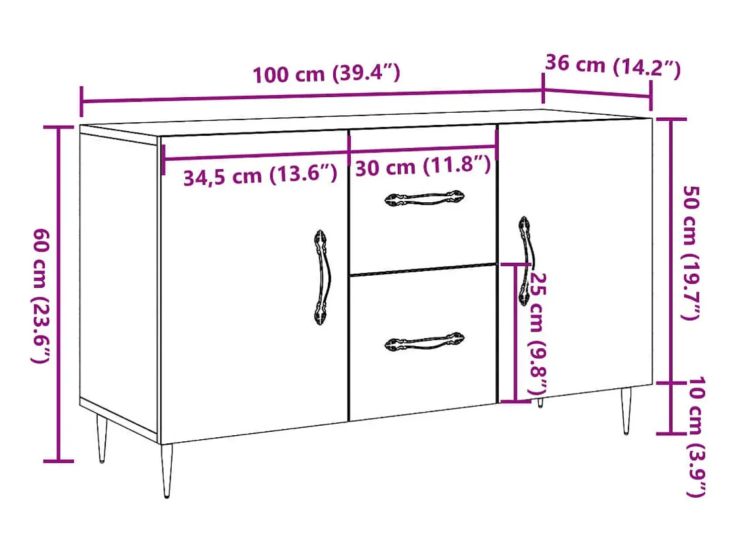 Aparador de madera antigua 100x36x60 cm madera contrachapada
