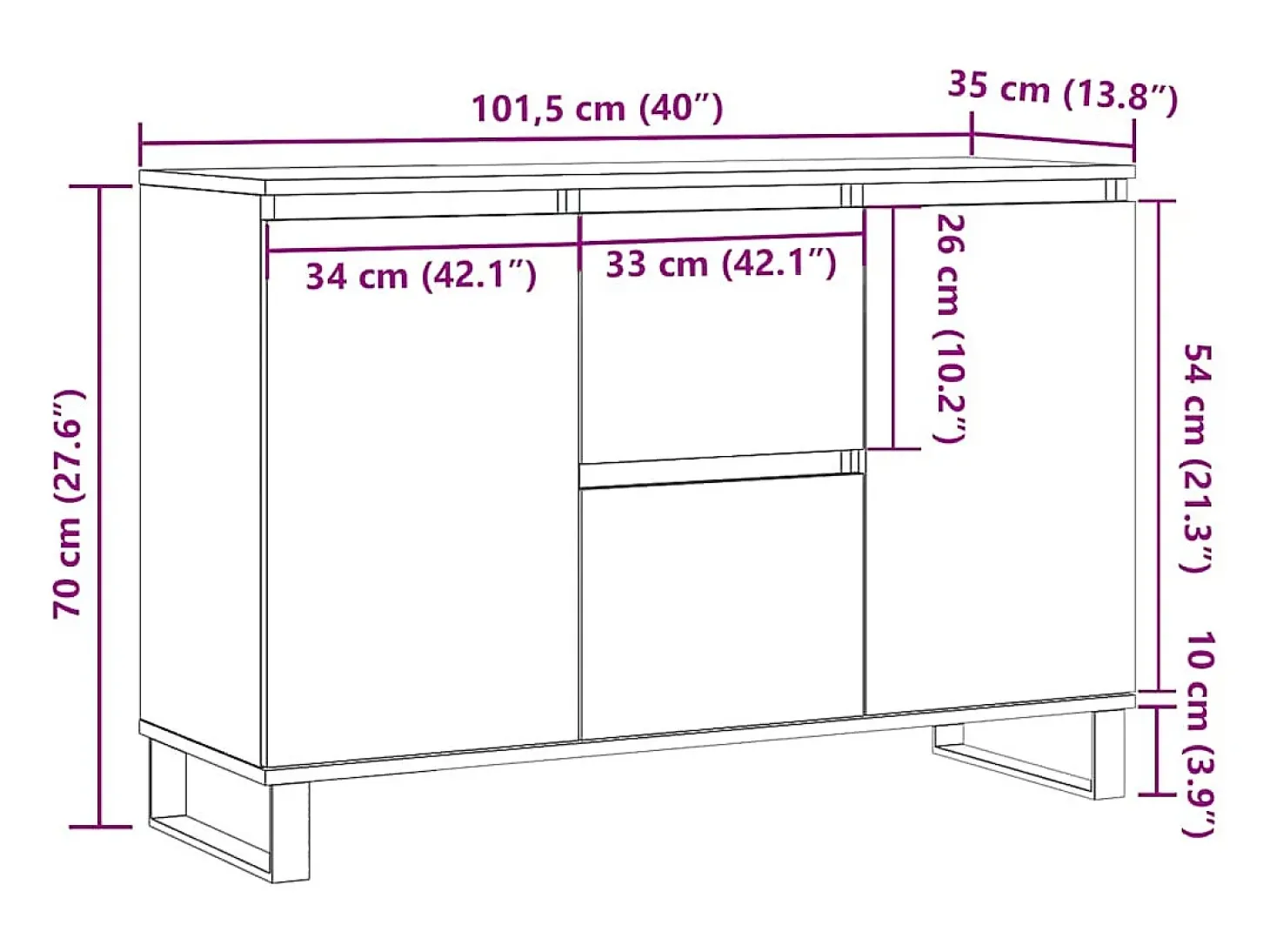 Aparador de madera antigua 104x35x70 cm madera contrachapada