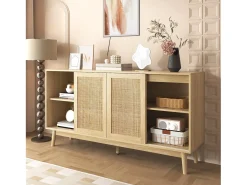 Aparador de madera con 3 puertas y 2 cajones para almacenaje multifuncional 155x38x80 cm
