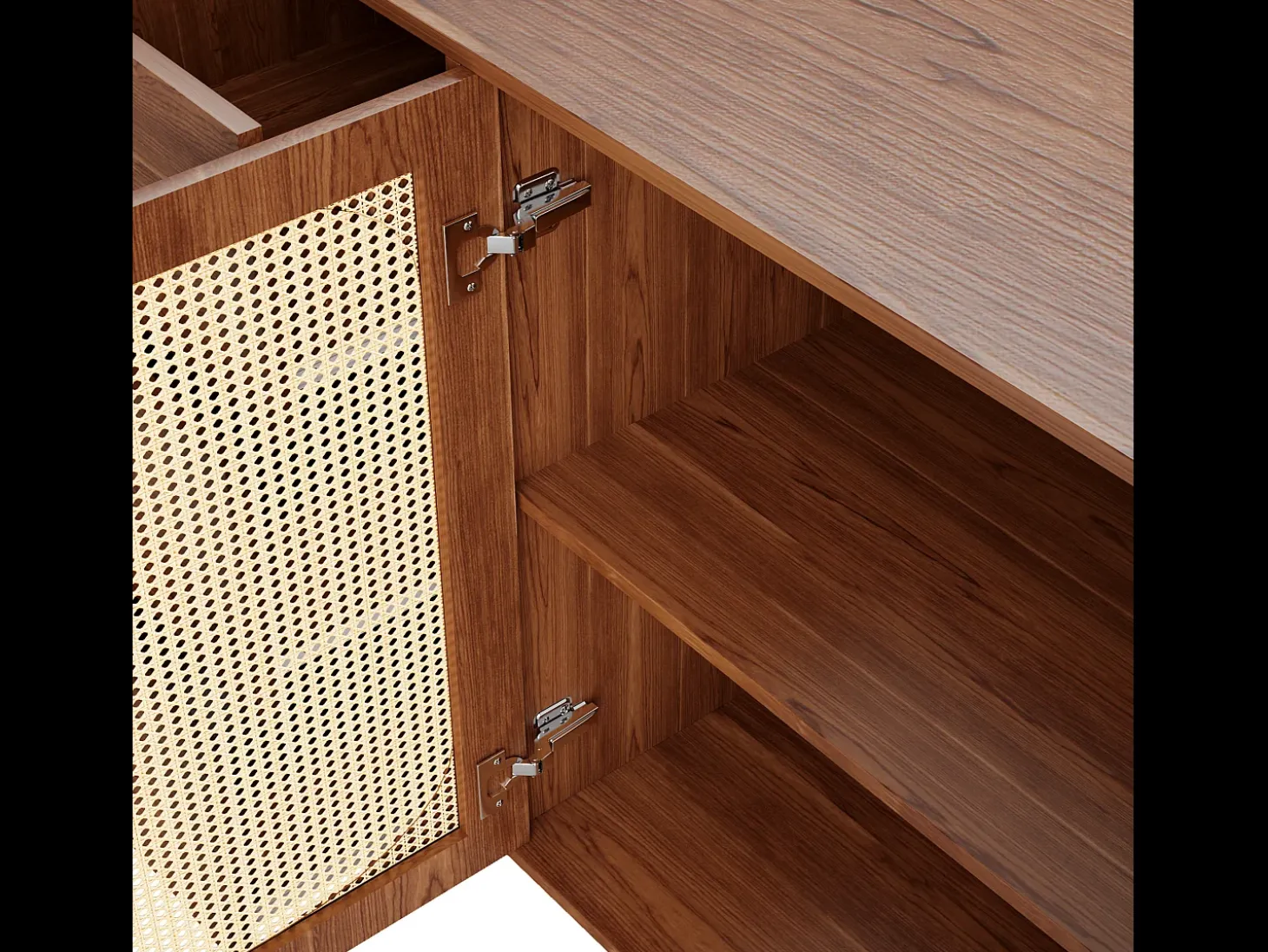 Aparador de madera con puertas y cajón de ratán, 160 x 40 x 90 cm, marrón, para salón o cocina