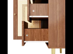 Aparador de madera con puertas y cajón de ratán, 160 x 40 x 90 cm, marrón, para salón o cocina