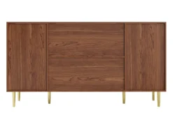 Aparador de madera con puertas y cajón de ratán, 160 x 40 x 90 cm, marrón, para salón o cocina