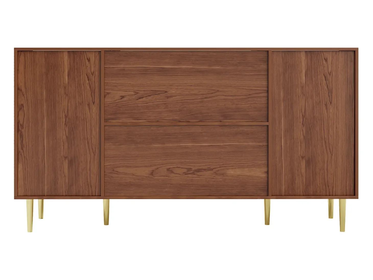 Aparador de madera con puertas y cajón de ratán, 160 x 40 x 90 cm, marrón, para salón o cocina
