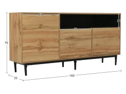 Aparador de madera con tres puertas y estantes 160 x 35 x 76 cm - Mueble de TV de diseño que ahorra espacio, robusto y fiable